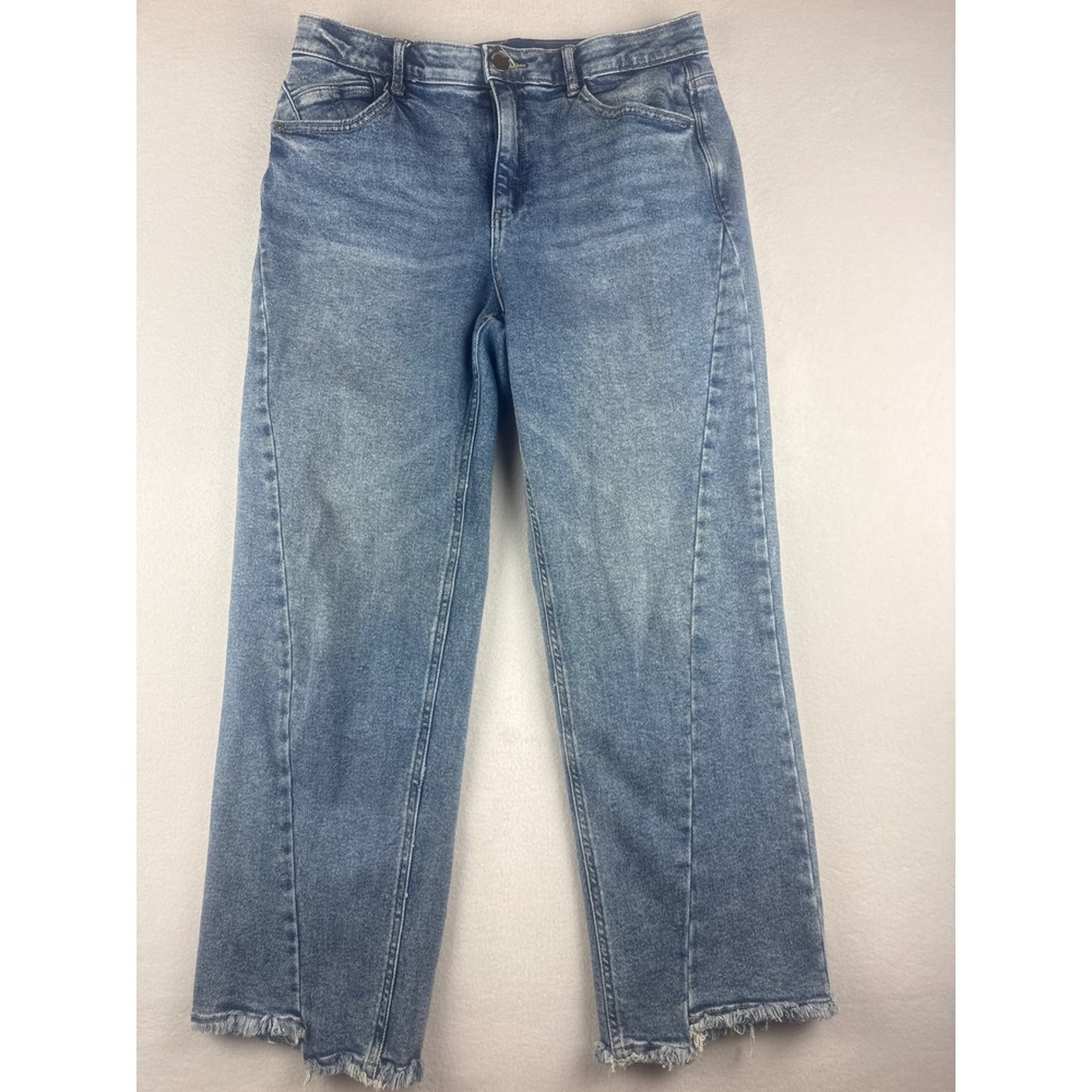 Democracy Ab solution Straight Leg Frayed Hem Jeans Blue 12 B2697JEBZ